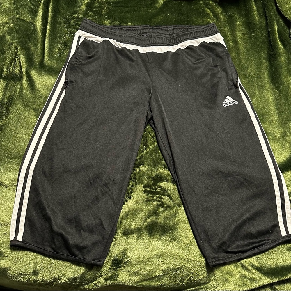 Adidas Black Athletic Capri with White Stripes